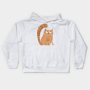 CUTE CAT WATERCOLOR DESIGN - Orange Cat with Striped Tail Painting Kids Hoodie